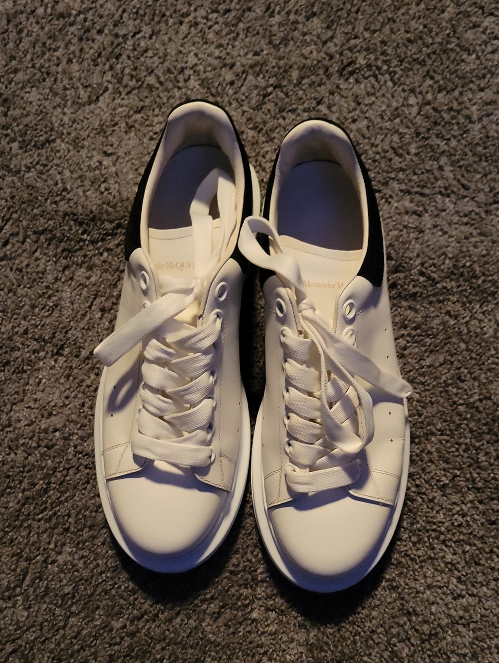 Alexander McQueen White Leather Sneakers with Black Heel Tab... Size 41.5